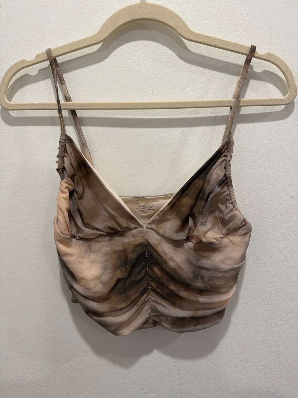 OAK Ruched Tie-Dye Cami Top - Brown & Beige